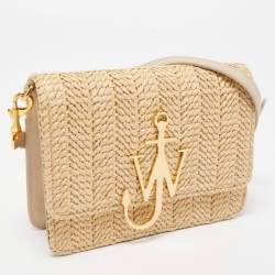 Pre Owned J.W.Anderson Beige Raffia and Leather Anchor Logo Crossbody Bag 