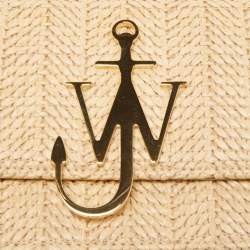 Pre Owned J.W.Anderson Beige Raffia and Leather Anchor Logo Crossbody Bag 