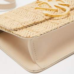 Pre Owned J.W.Anderson Beige Raffia and Leather Anchor Logo Crossbody Bag 