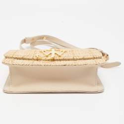 Pre Owned J.W.Anderson Beige Raffia and Leather Anchor Logo Crossbody Bag 