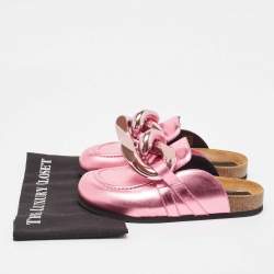 J.W. Anderson Pink Leather Chain-Link Accents Mules Size 38
