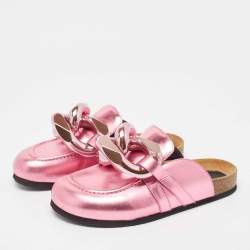 J.W. Anderson Pink Leather Chain-Link Accents Mules Size 38