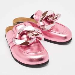 J.W. Anderson Pink Leather Chain-Link Accents Mules Size 38