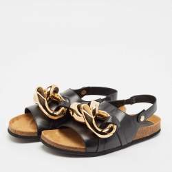 J.W. Anderson Black Leather Chain Link Flat Sandals Size 44