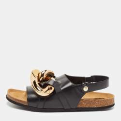 J.W. Anderson Black Leather Chain Link Flat Sandals Size 44