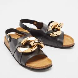 J.W. Anderson Black Leather Chain Link Flat Sandals Size 44