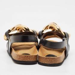 J.W. Anderson Black Leather Chain Link Flat Sandals Size 44