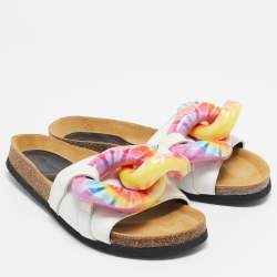 J.W.Anderson White Leather Chain Flat Slides Size 36