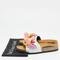 J.W.Anderson White Leather Chain Flat Slides Size 36