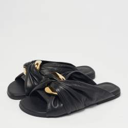 Pre Owned J.W.Anderson Black Leather Corner Flat Slides Size 36