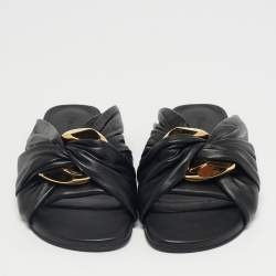 Pre Owned J.W.Anderson Black Leather Corner Flat Slides Size 36