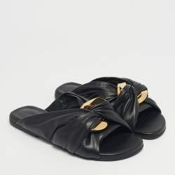 Pre Owned J.W.Anderson Black Leather Corner Flat Slides Size 36