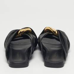 Pre Owned J.W.Anderson Black Leather Corner Flat Slides Size 36