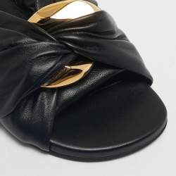 Pre Owned J.W.Anderson Black Leather Corner Flat Slides Size 36