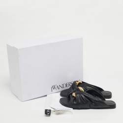 Pre Owned J.W.Anderson Black Leather Corner Flat Slides Size 36
