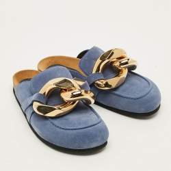 Pre Owned J.W.Anderson Chain Link Size 41 Blue Suede Flat Mules