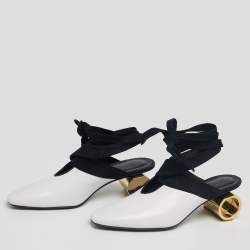 J.W. Anderson White/Black Suede And Leather Tie Cylindrical Heel Mules Size 41 