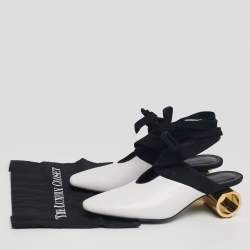 J.W. Anderson White/Black Suede And Leather Tie Cylindrical Heel Mules Size 41 