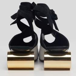 J.W. Anderson White/Black Suede And Leather Tie Cylindrical Heel Mules Size 41 