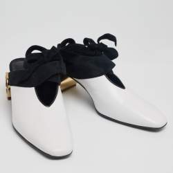 J.W. Anderson White/Black Suede And Leather Tie Cylindrical Heel Mules Size 41 