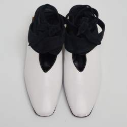 J.W. Anderson White/Black Suede And Leather Tie Cylindrical Heel Mules Size 41 