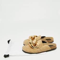 J.W.Anderson Beige Suede Chain Link Accents Flat Slide Sandals Size 39