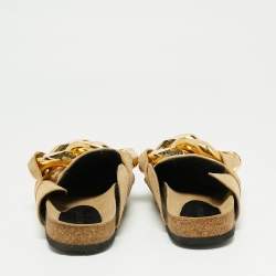 J.W.Anderson Beige Suede Chain Link Accents Flat Slide Sandals Size 39