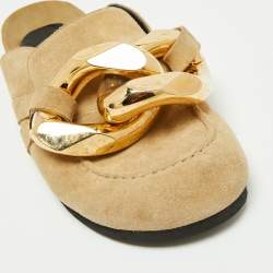 J.W.Anderson Beige Suede Chain Link Accents Flat Slide Sandals Size 39