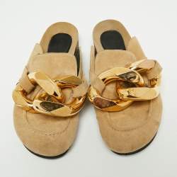J.W.Anderson Beige Suede Chain Link Accents Flat Slide Sandals Size 39
