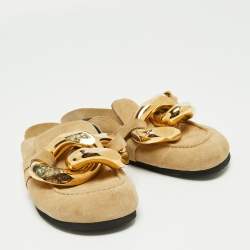 J.W.Anderson Beige Suede Chain Link Accents Flat Slide Sandals Size 39