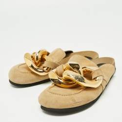 J.W.Anderson Beige Suede Chain Link Accents Flat Slide Sandals Size 39