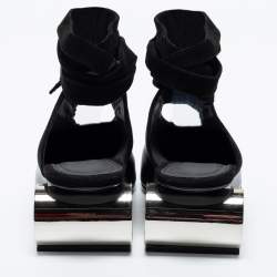 J.W.Anderson Black Leather And Suede Ankle Tie Cylindrical Heel Mules Size 39