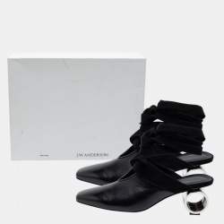 J.W.Anderson Black Leather And Suede Ankle Tie Cylindrical Heel Mules Size 39