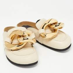 J.W.Anderson Off White Leather Chain Link Flat Mules Size 36
