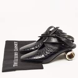 J.W.Anderson Black Croc Embossed Leather Cylinder Heel Ankle Tie Mules Size 39