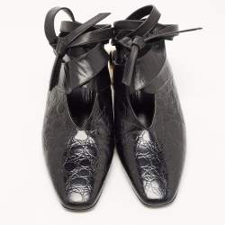J.W.Anderson Black Croc Embossed Leather Cylinder Heel Ankle Tie Mules Size 39
