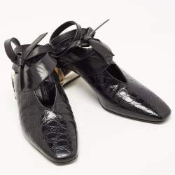J.W.Anderson Black Croc Embossed Leather Cylinder Heel Ankle Tie Mules Size 39