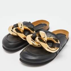J.W.Anderson Black Leather Chain Link Flat Mules Size 36