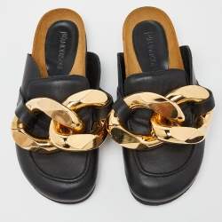 J.W.Anderson Black Leather Chain Link Flat Mules Size 36