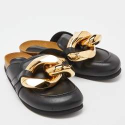 J.W.Anderson Black Leather Chain Link Flat Mules Size 36