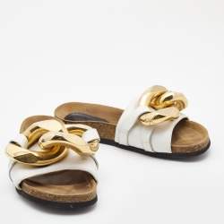 J,W. Anderson White Leather Chain Flat Slides Size 39