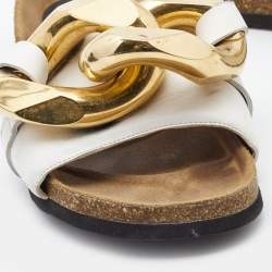 J,W. Anderson White Leather Chain Flat Slides Size 39