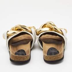J,W. Anderson White Leather Chain Flat Slides Size 39