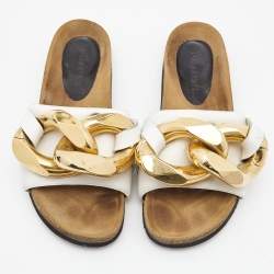 J,W. Anderson White Leather Chain Flat Slides Size 39