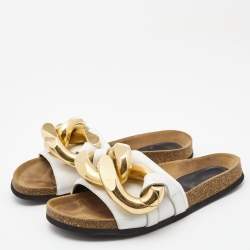 J,W. Anderson White Leather Chain Flat Slides Size 39