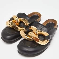 JW Anderson Black/Brown Leather Chain Mules Size 38