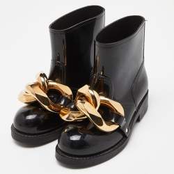 J.W. ANDERSON Black Rubber Rain Chain Ankle Boots Size 38