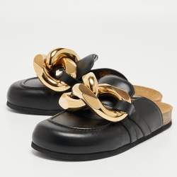 J.W.Anderson Black Leather Chain Link Flat Mules Size 38