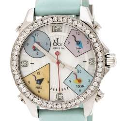Jacob & Co. Multicolor Mother of Pearl Stainless Steel Diamond Five Time Zones Women's Wristwatch 40 mm