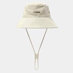 Pre Owned Jacquemus Off-White Linen Blend Le Bob De-Nimes Hat Size 56